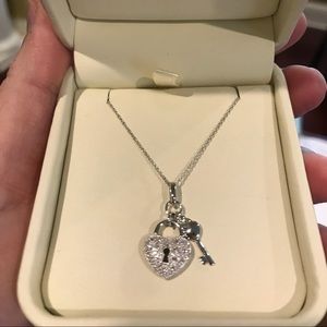 925 Silver Necklace with heart and key charm.
